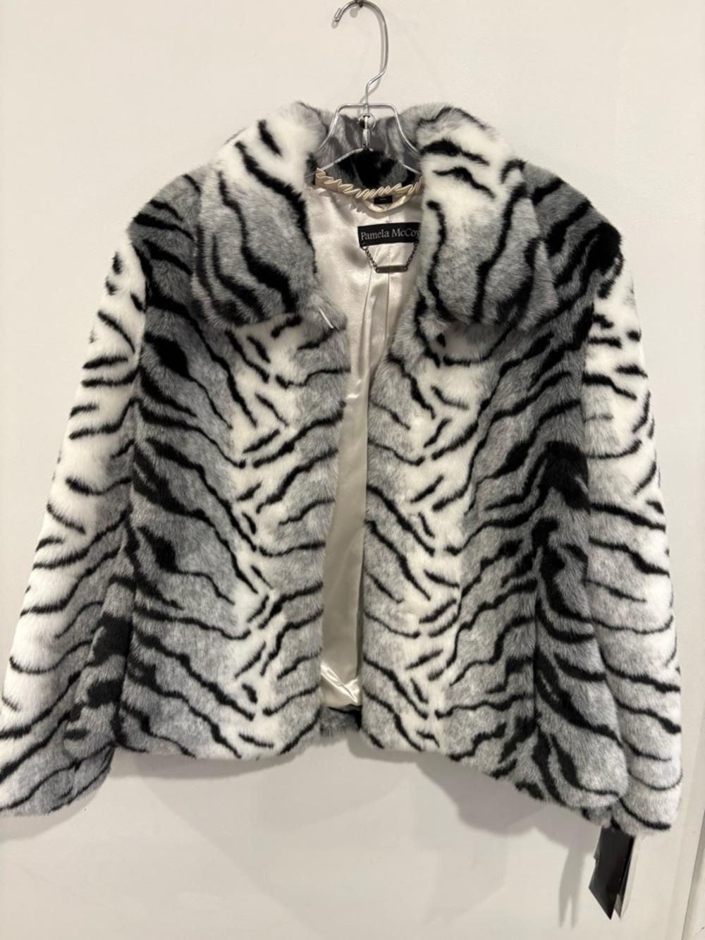 Pamela McCoy Black & White Zebra Faux Fur Jacket